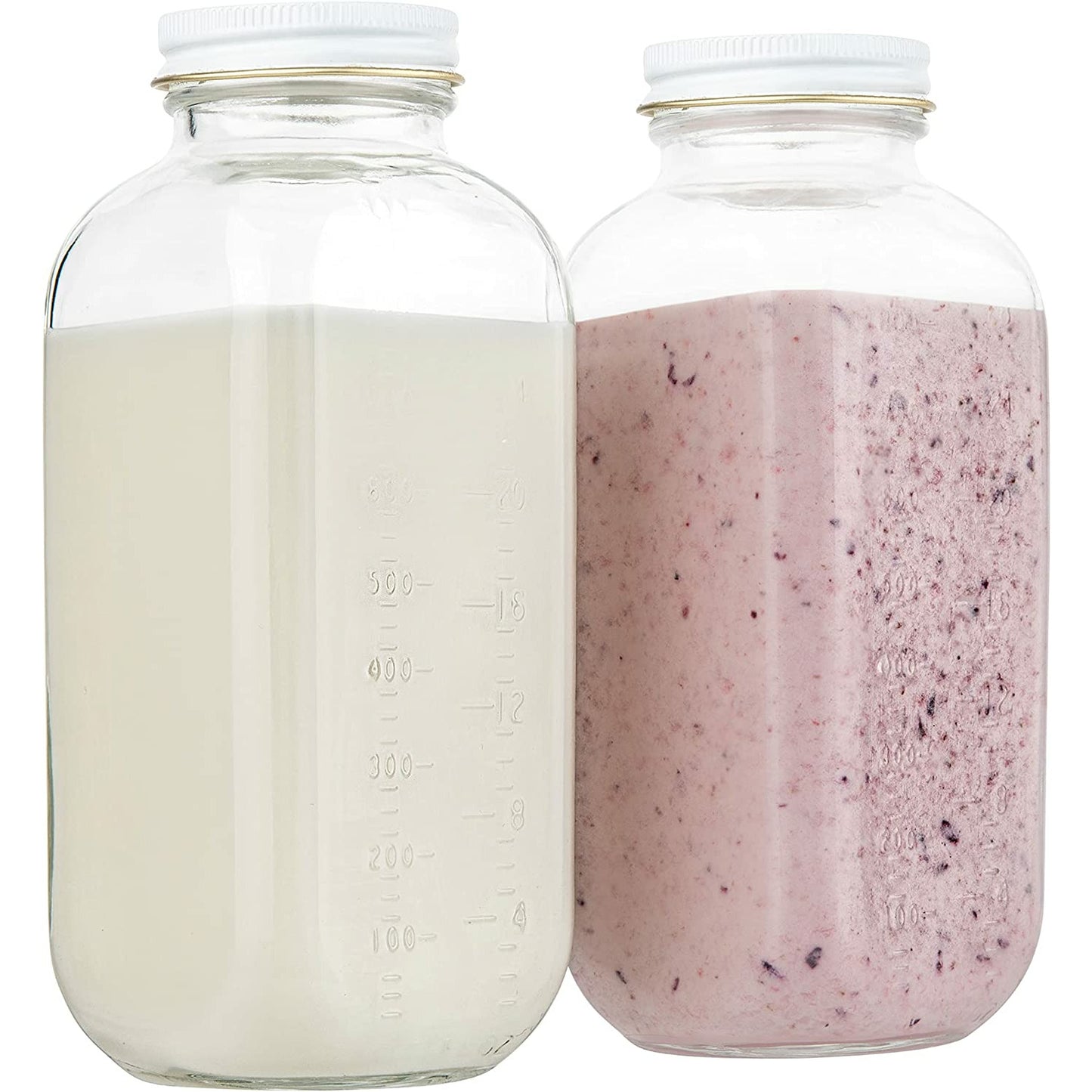 Kitchentoolz 16 Oz Glass Milk and Creamer Bottle with Caps