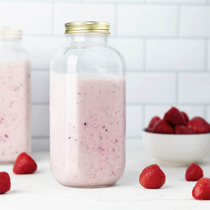 Square glass milk bottles, set view