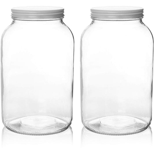 Kitchentoolz 1 Gallon Glass Beverage Dispenser with Metal Spigot - Yorkshire Mason Jar Glassware with Wide Mouth Metal Lid - Great for Iced Tea, Kombu