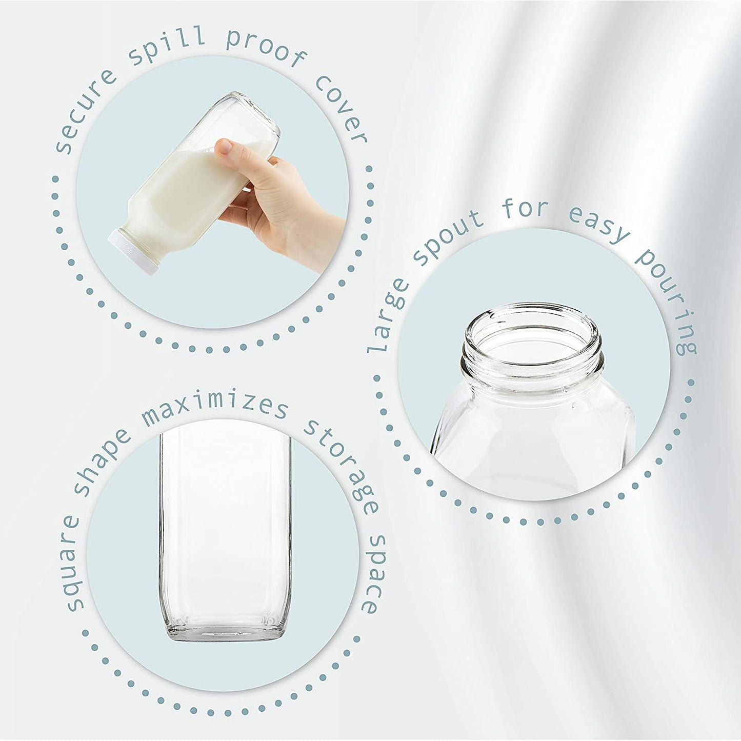 16 oz square milk bottles packed flush, fridge view