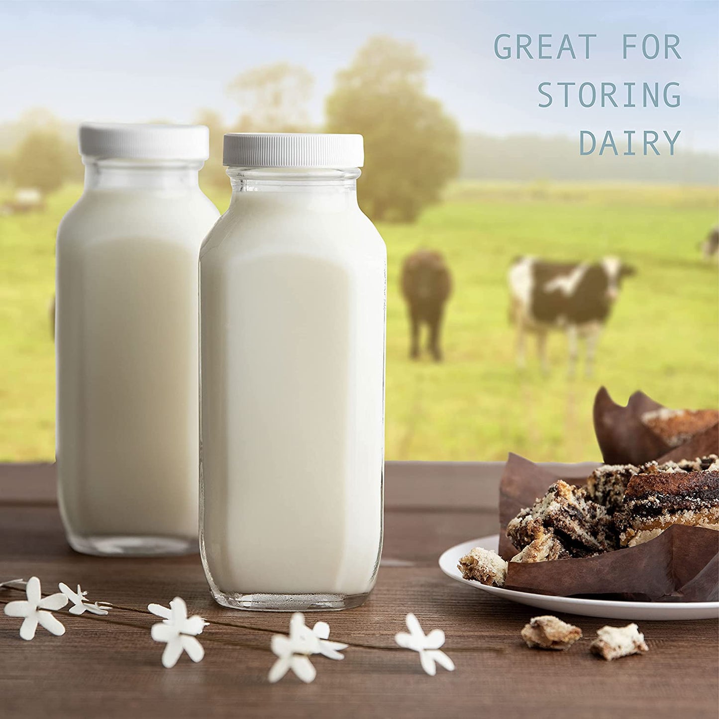 Single serve square glass milk bottle