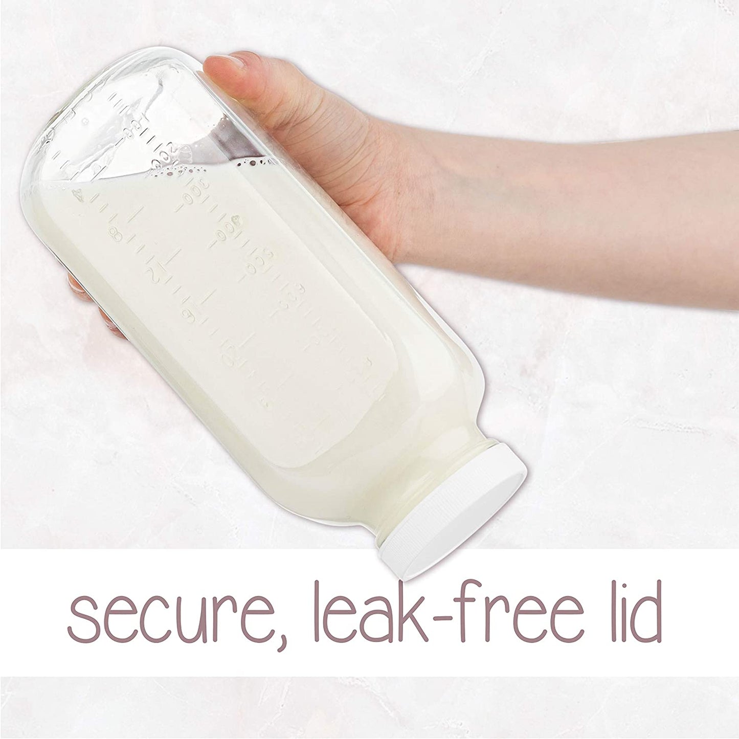 32oz Square Glass Milk Bottle with Plastic Airtight Lids