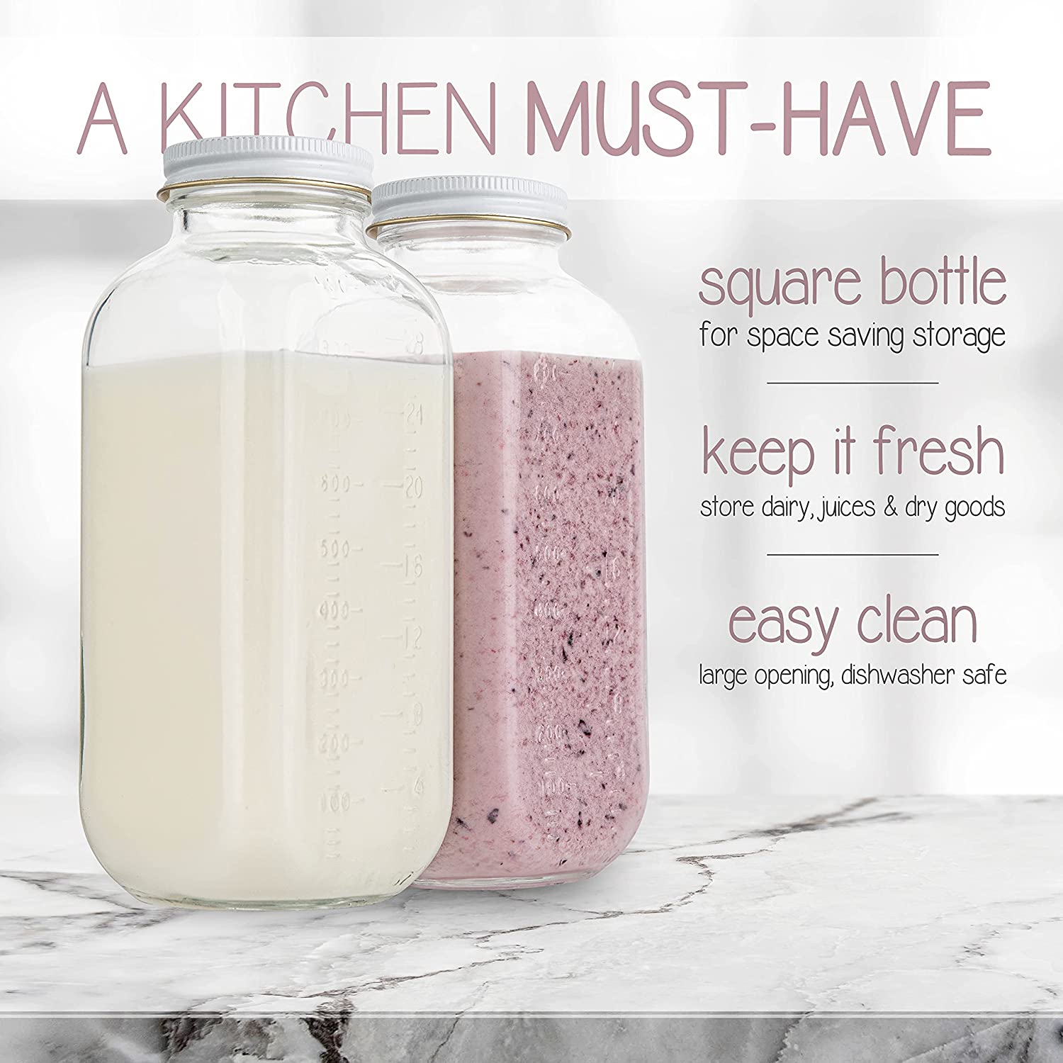 Square glass milk bottle with metal lid, view 9