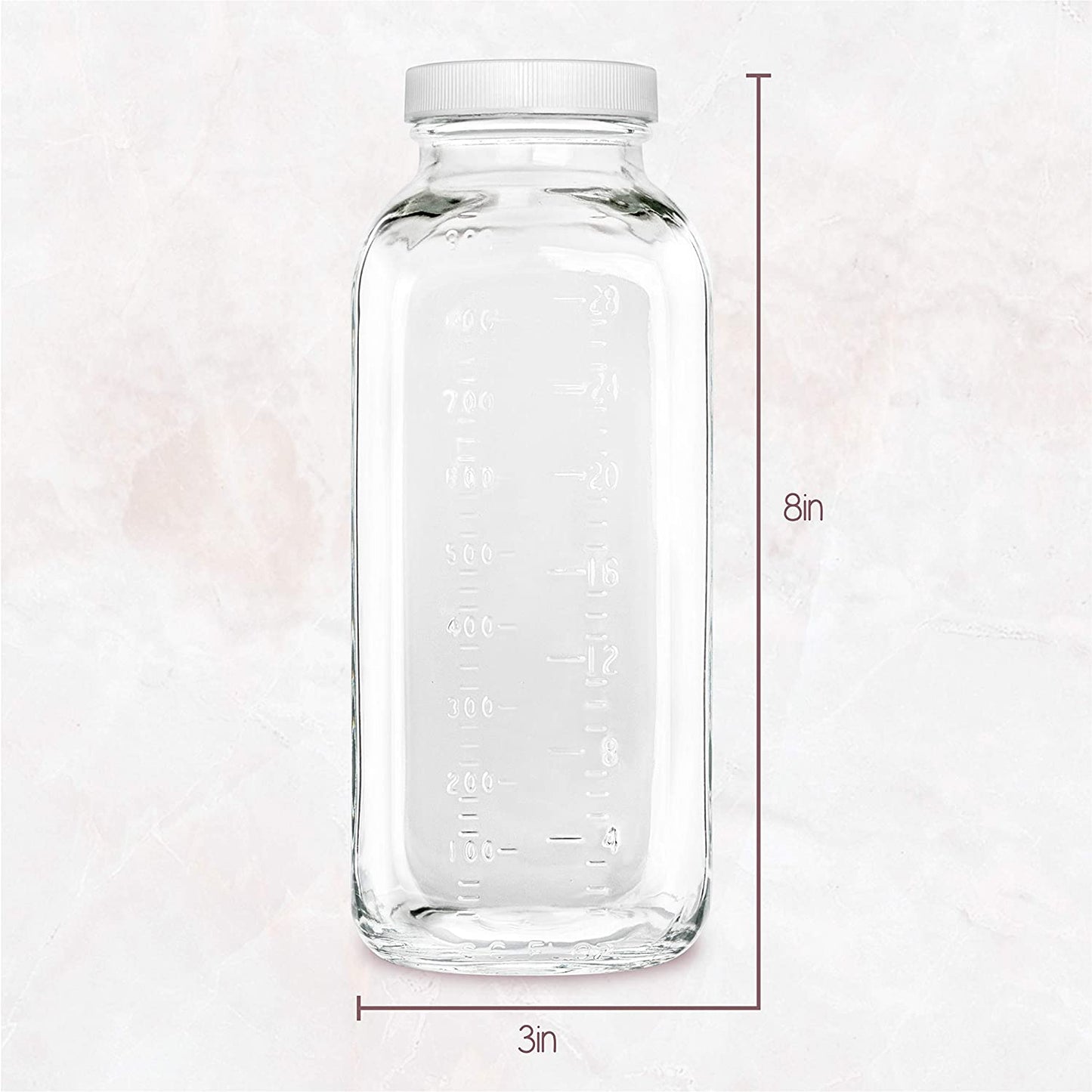 32oz Square Glass Milk Bottle with Plastic Airtight Lids