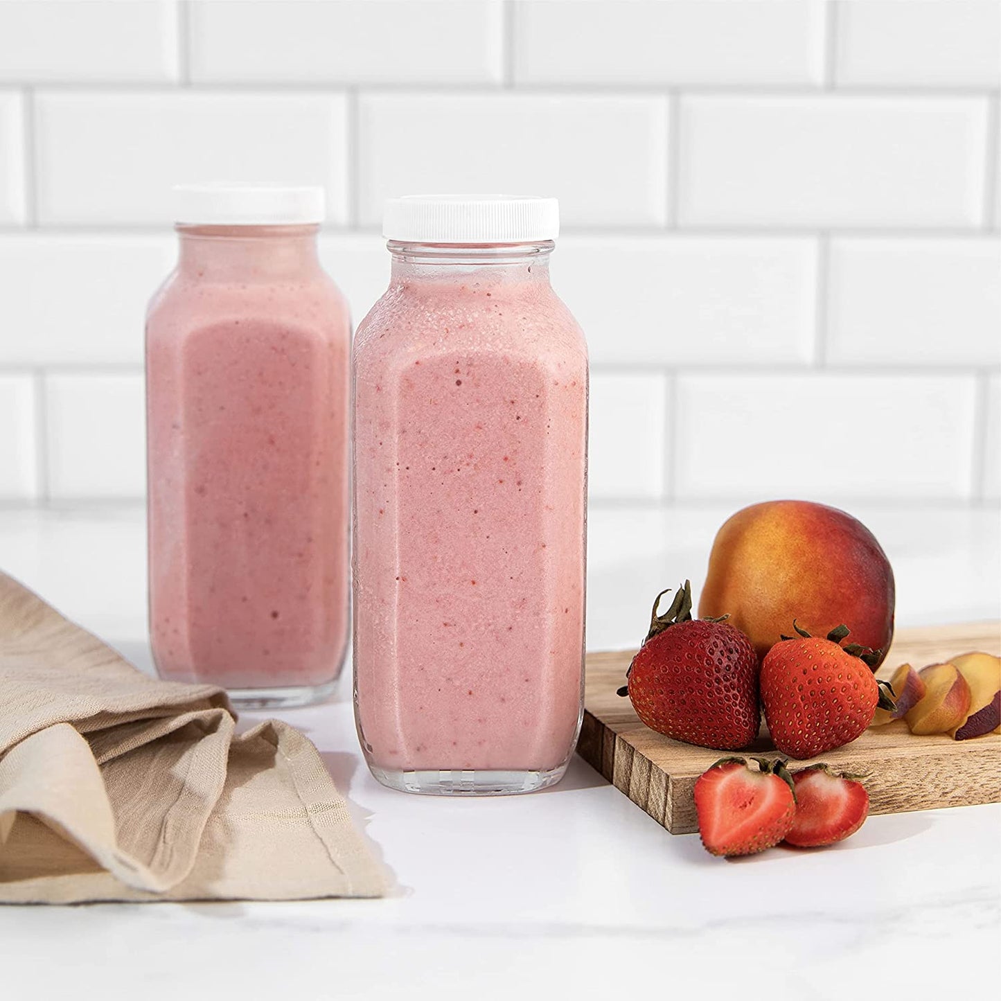 Square 16 oz glass milk bottles, set view