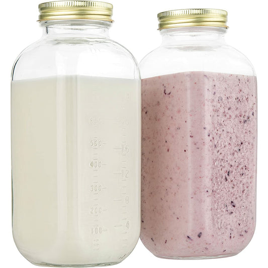32-Oz Glass Milk Bottles with 8 White Caps (4 pack) - Food Grade Milk –  Stock Your Home