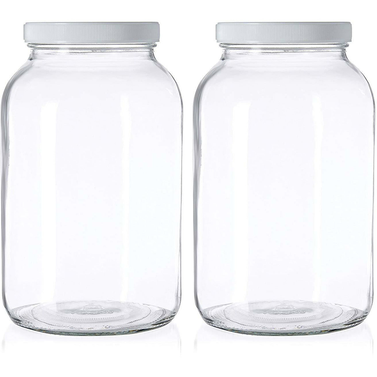 1 gallon glass mason jar with white plastic lid, wide mouth