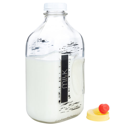 Half Gallon Glass Milk Bottle With Red Plastic Handle, Milk