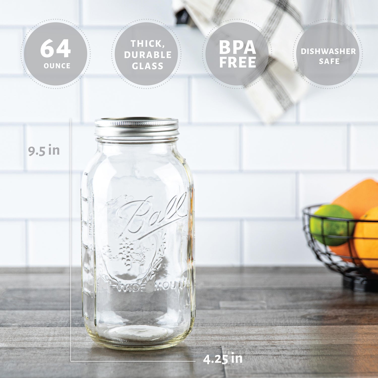 kitchentoolz 1 Gallon Extra Large Glass Mason Jar - Wide Mouth with  Airtight Lid - Safe Container for Fermenting, Pickling, and Storing
