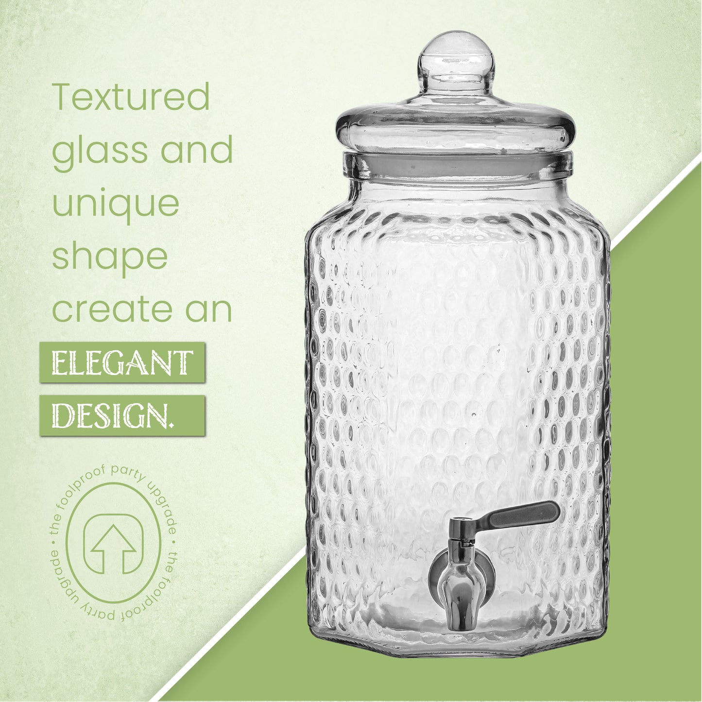1 Gallon Glass Dispenser - Hammered Glass