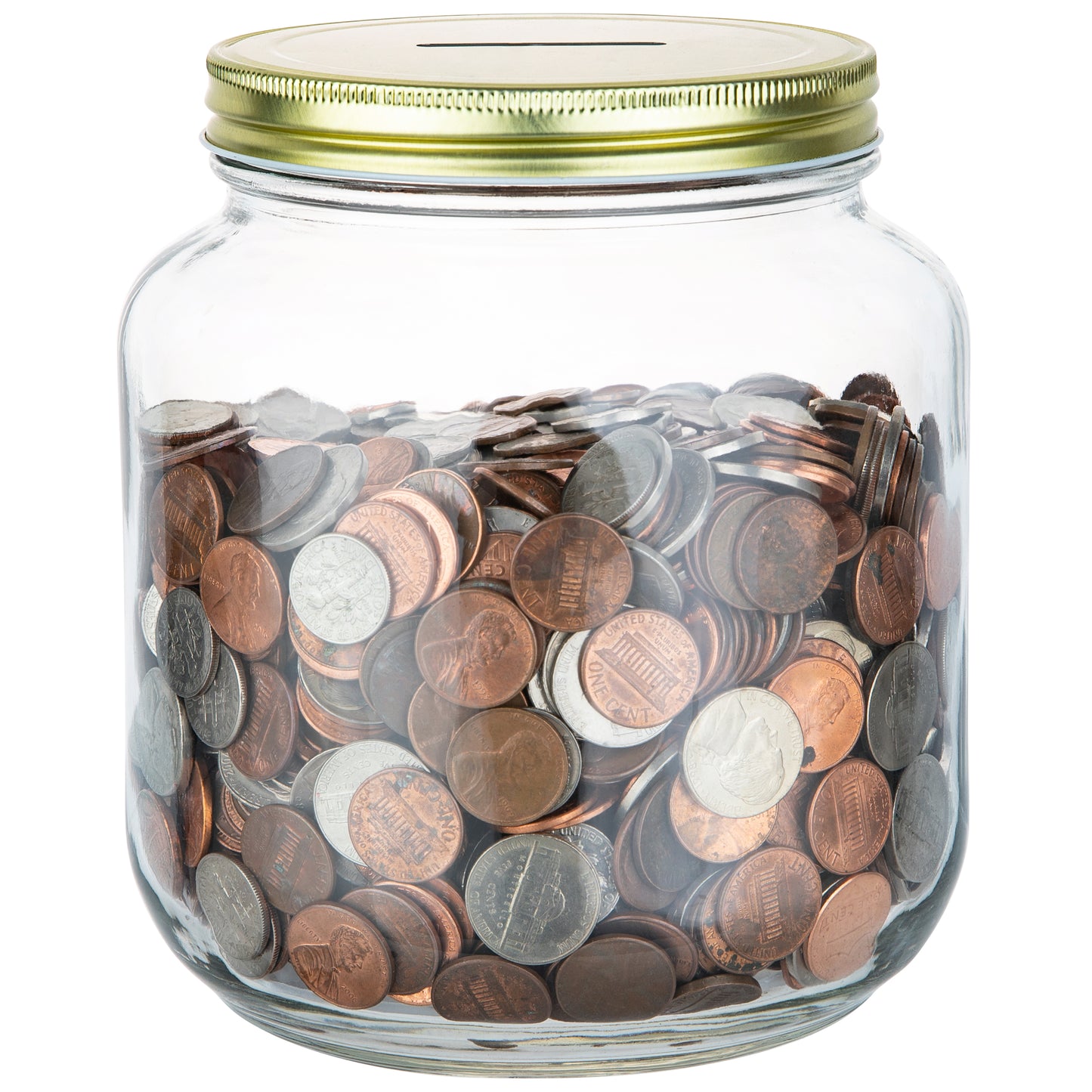 Half gallon glass coin jar with slotted lid