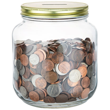 Half gallon glass coin jar with slotted lid