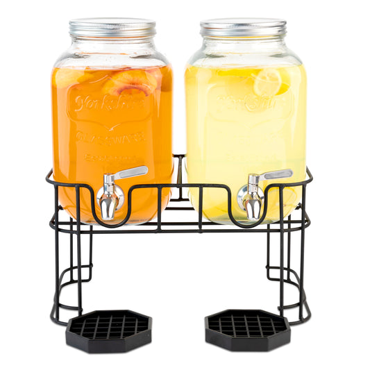 Dual Gallon Dispensers with Stand and Drip Trays