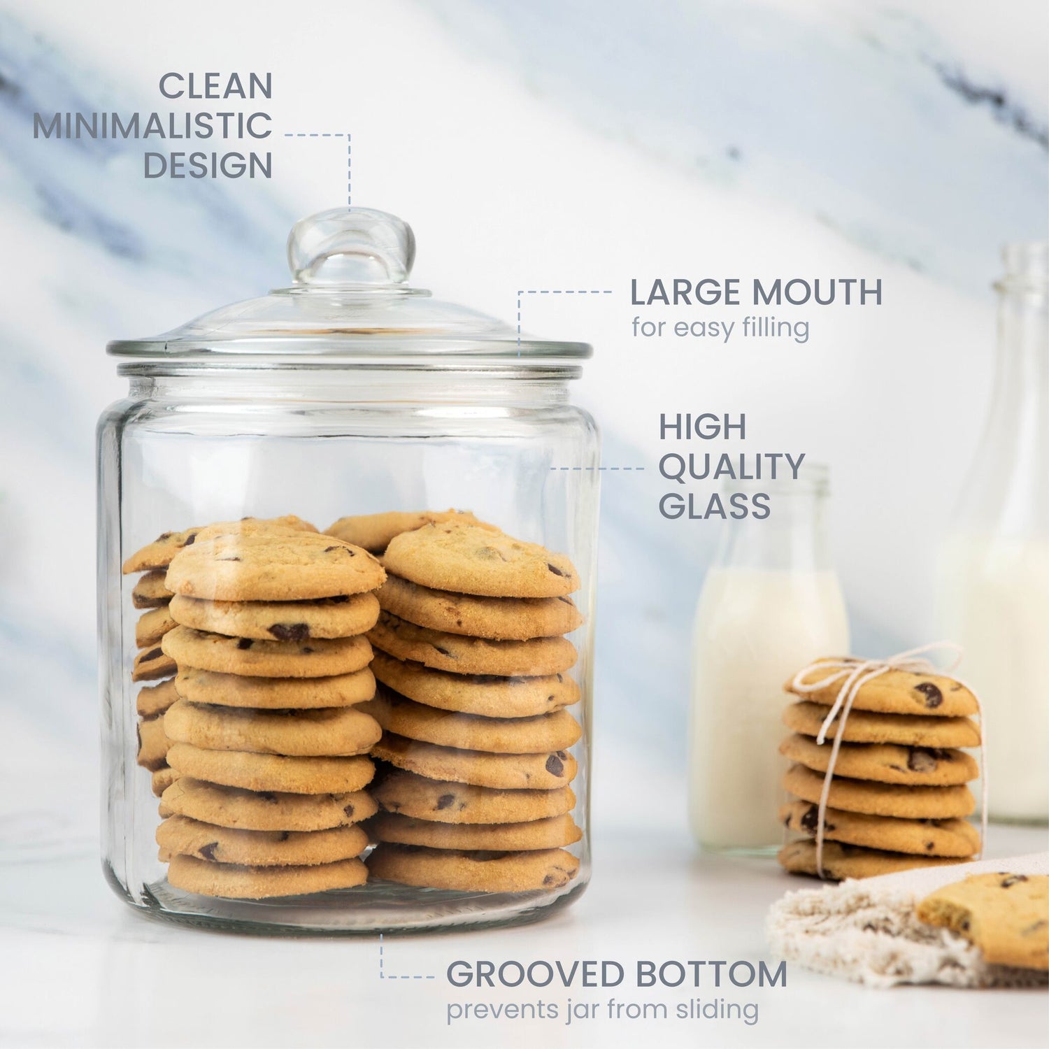 Kitchentoolz 1 Gallon Glass Cookie Jar - Large Food Storage Container with Airtight Lid - Keep Fresh Flour Chewy Pet Treats Candy Dried Foods Detergen