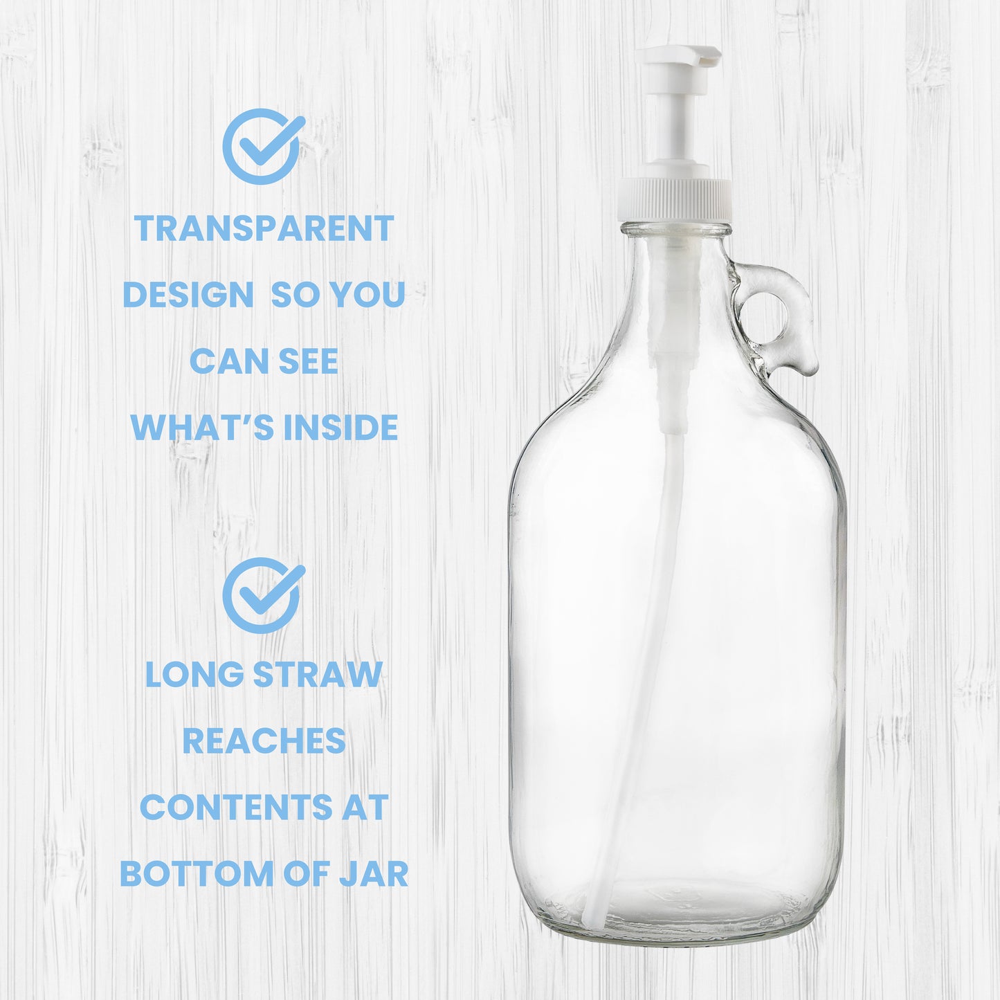 Half gallon clear pump bottle in laundry room