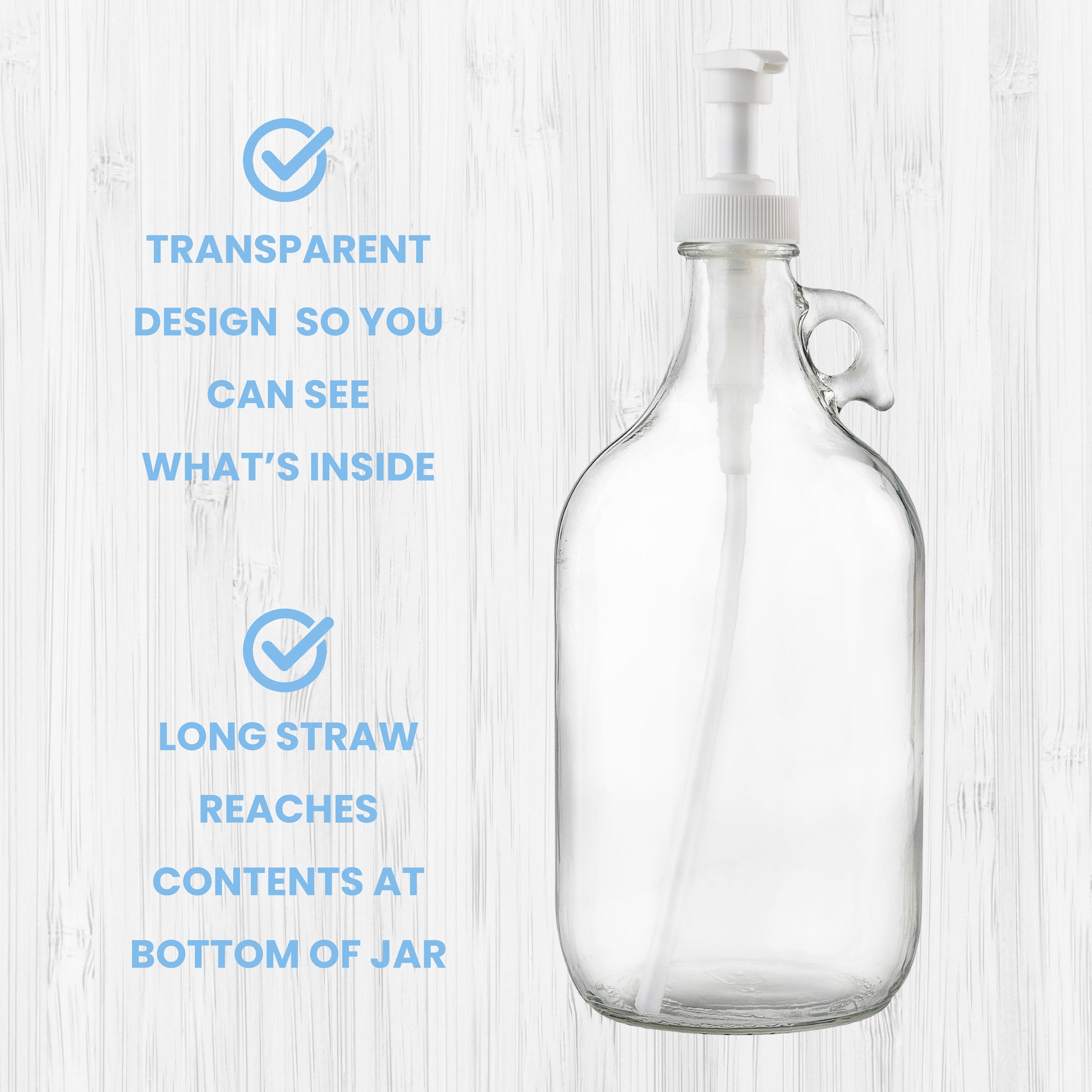 Half gallon clear pump bottle in laundry room