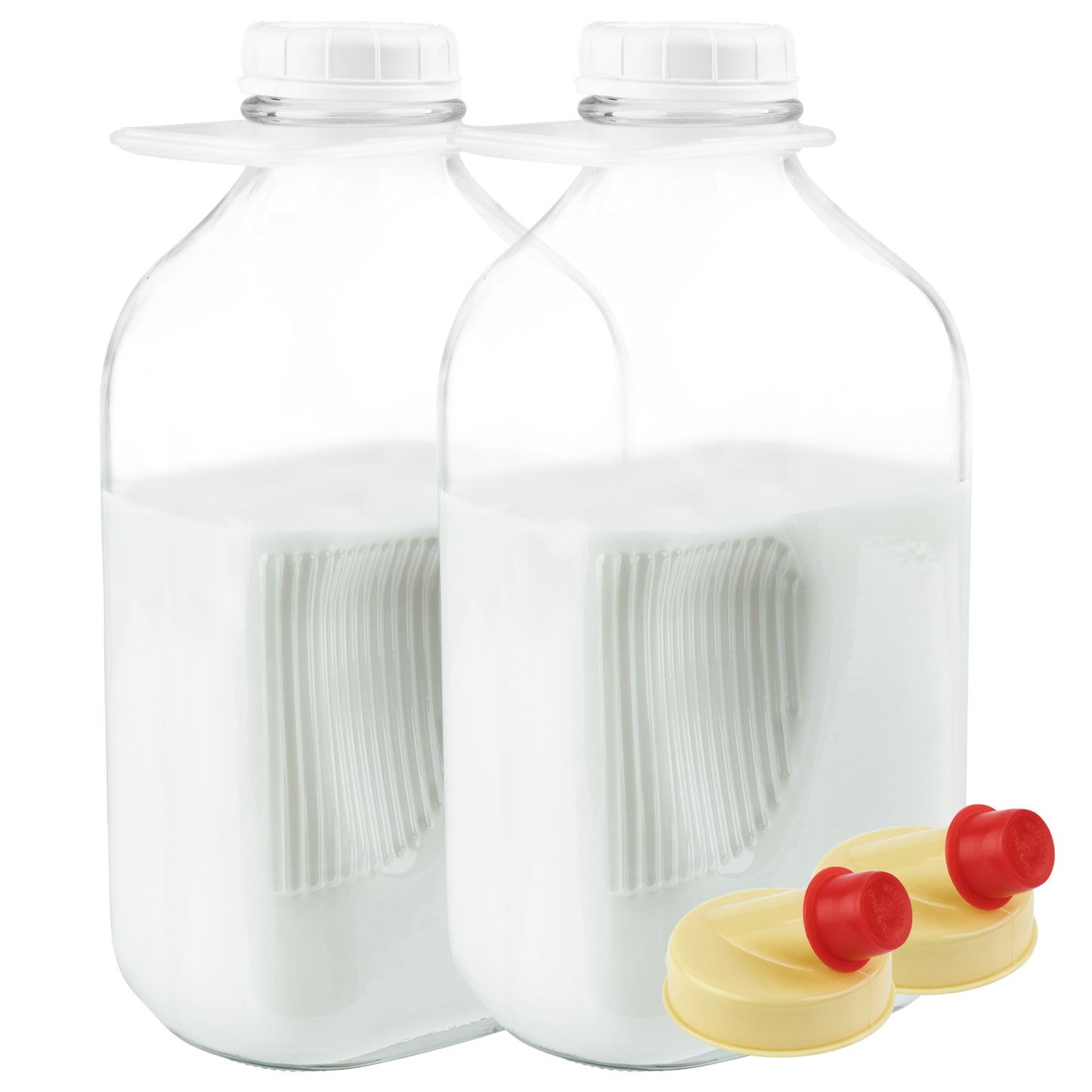 Glass Milk Bottle with Lid and Pourer - Set of 3 - 64 oz Reusable