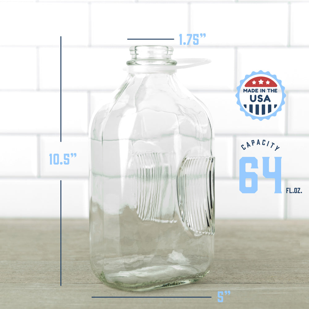 64 oz glass milk bottle with lid and pour spout