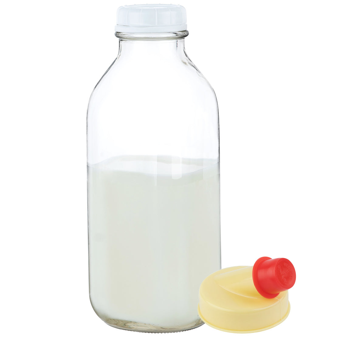 32 oz square farmhouse glass milk bottle with lid and pour spout