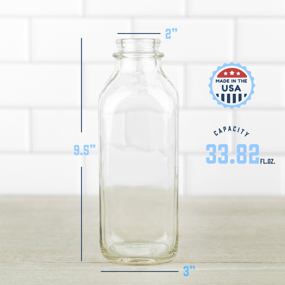 32oz Farmhouse Glass Milk Bottle - Square