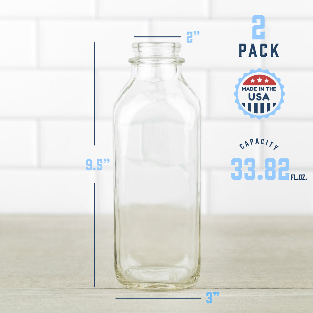 32 oz square glass milk bottle pouring