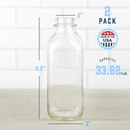 32 oz square glass milk bottle pouring
