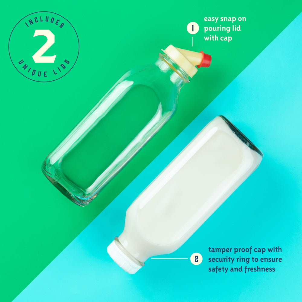 Square milk bottles for batch drinks, set view