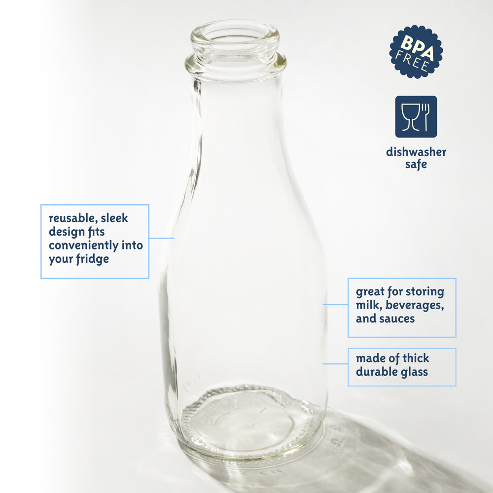 32oz Round Farmhouse Glass Milk Bottle with Lid and Pour Spout