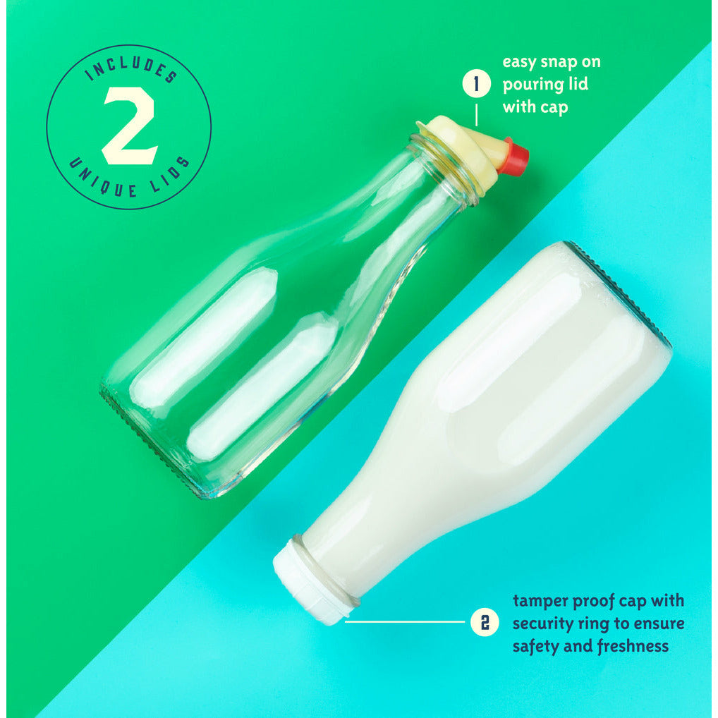 32oz Round Farmhouse Glass Milk Bottle with Lid and Pour Spout –  Kitchentoolz