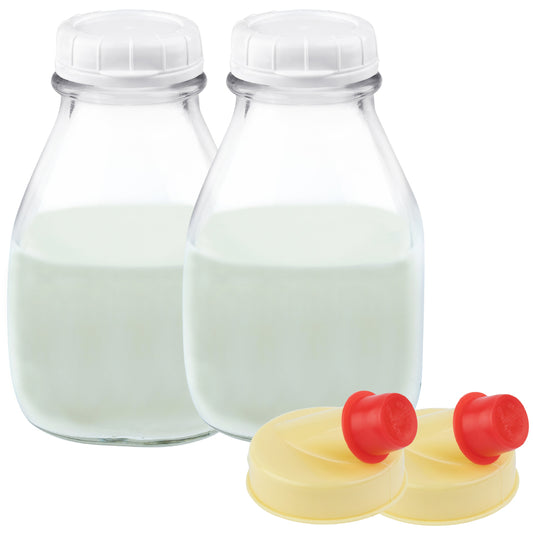 16 oz squat farmhouse glass milk bottle with lid