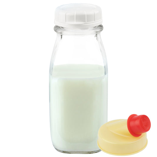 12 oz square farmhouse glass milk bottle with lid