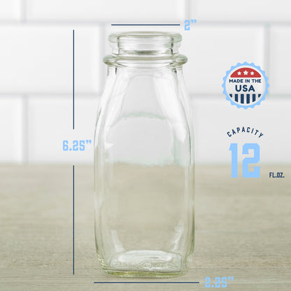 12 oz square milk bottles on fridge door
