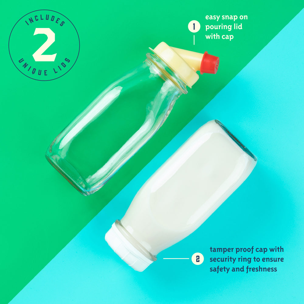 Square mini milk bottle pour spout detail