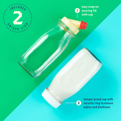 Square mini milk bottle pour spout detail