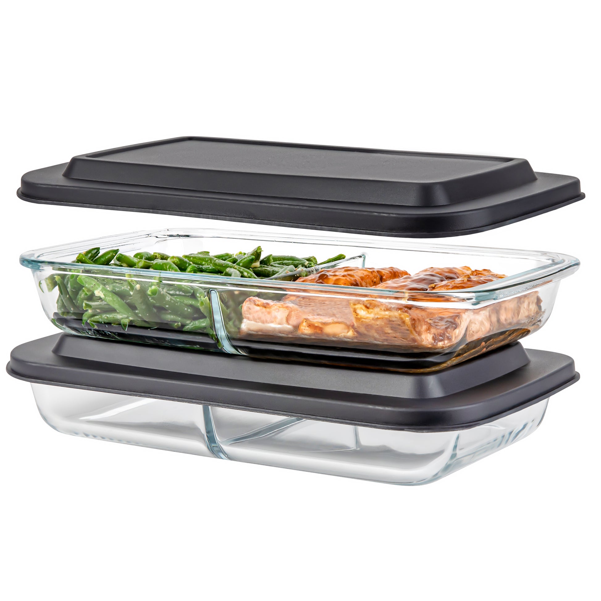 Divided glass casserole dish bakeware set
