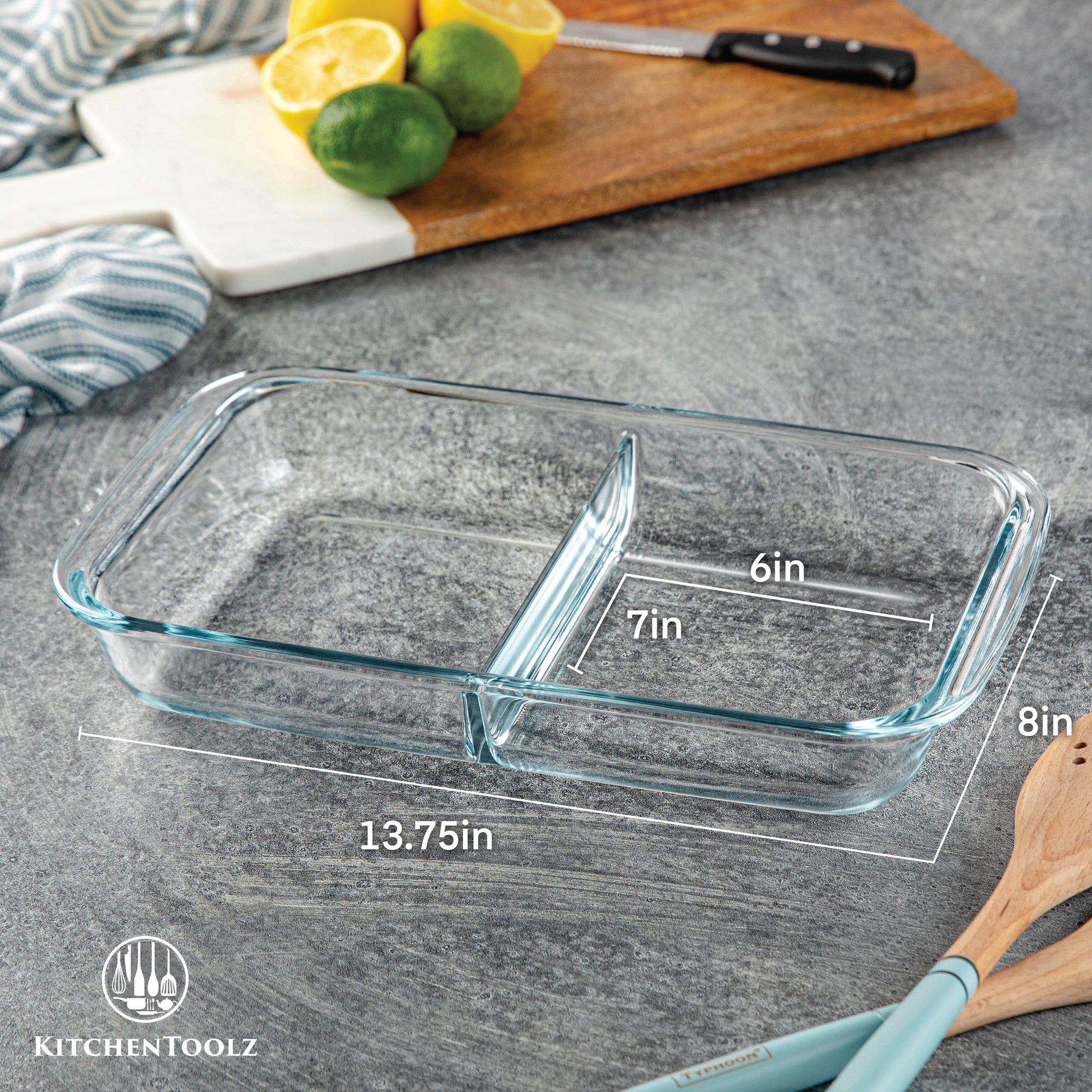 Sectioned glass casserole dish with divider
