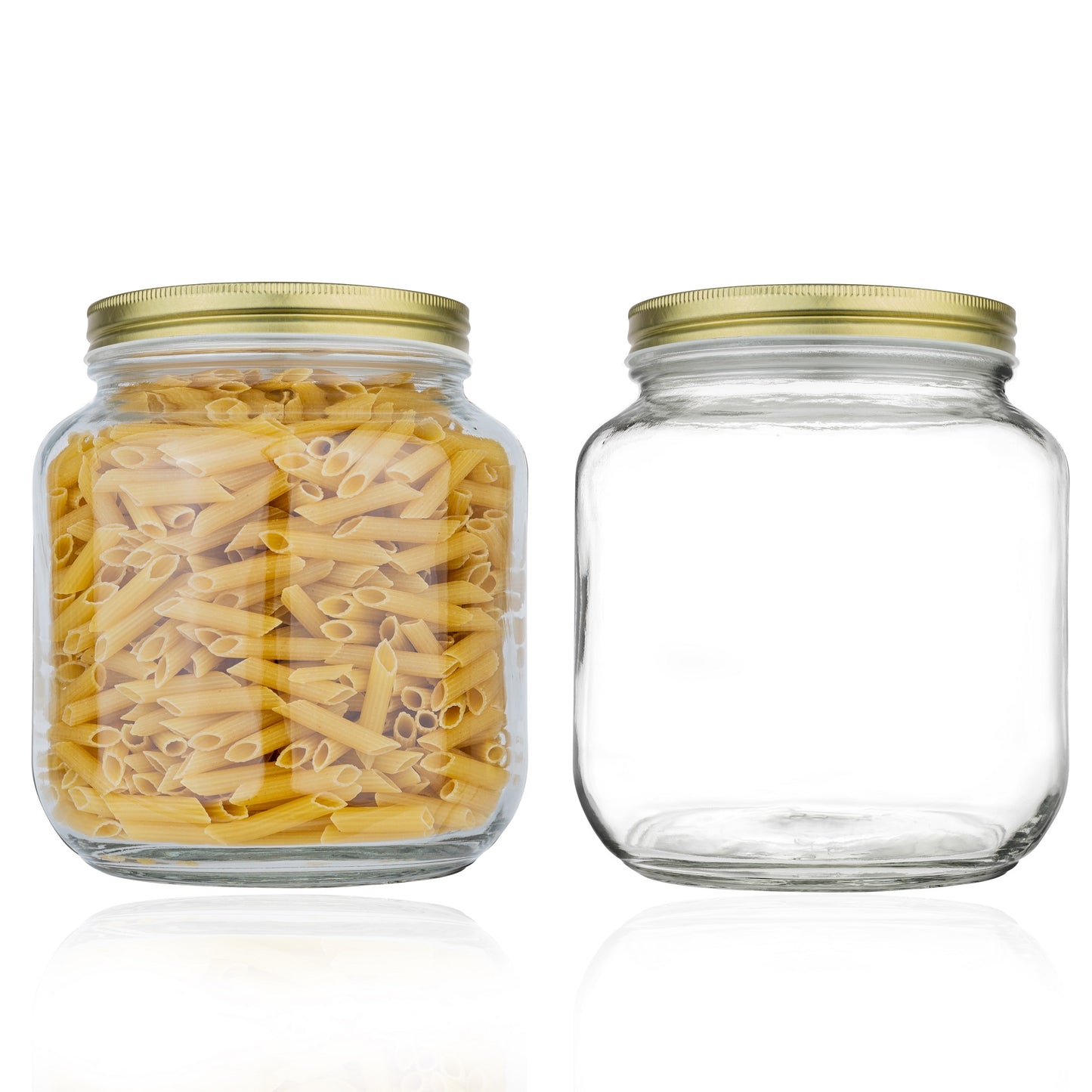 64 oz wide mouth mason jars with airtight gold lids, set view