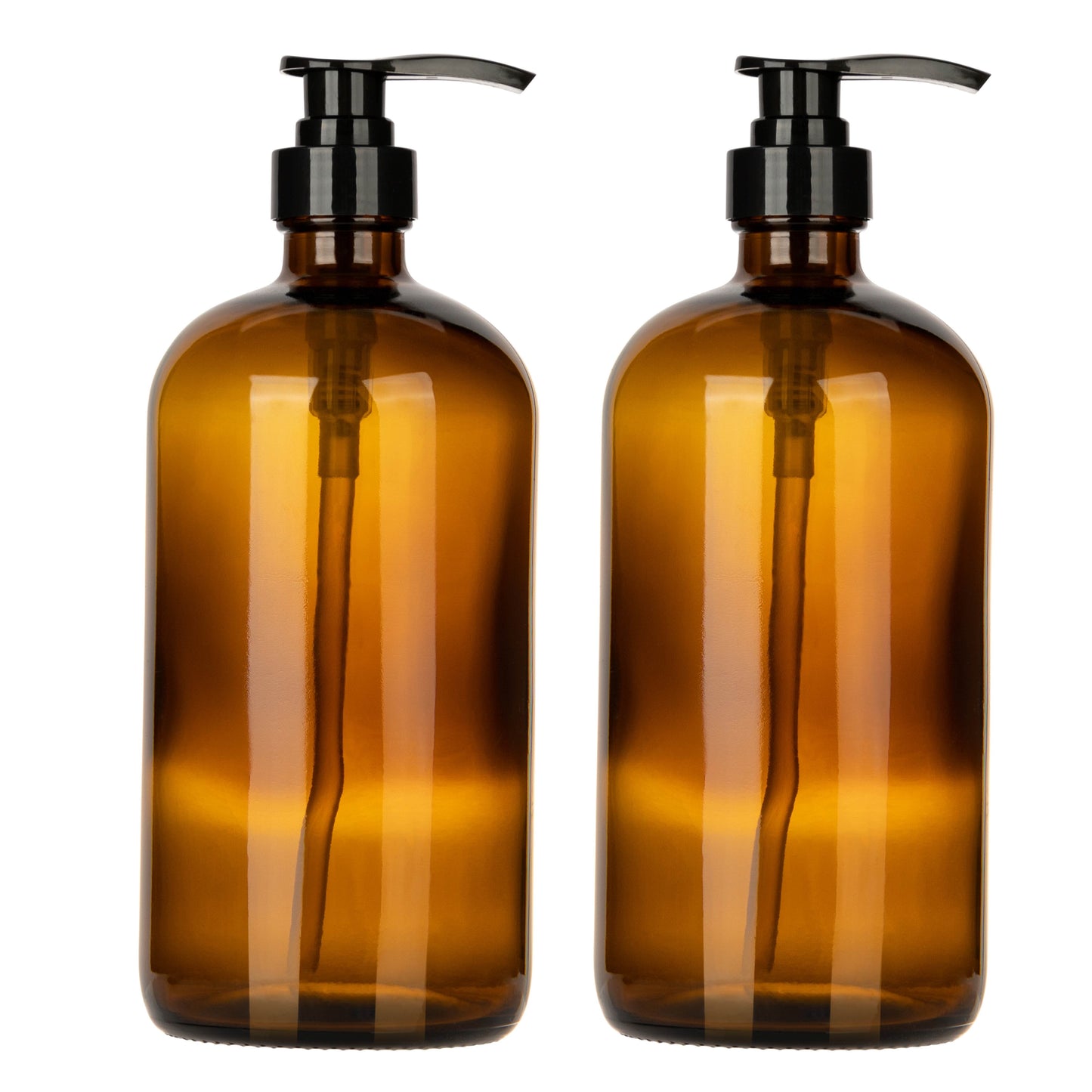 Amber glass pump bottle dispensing detail