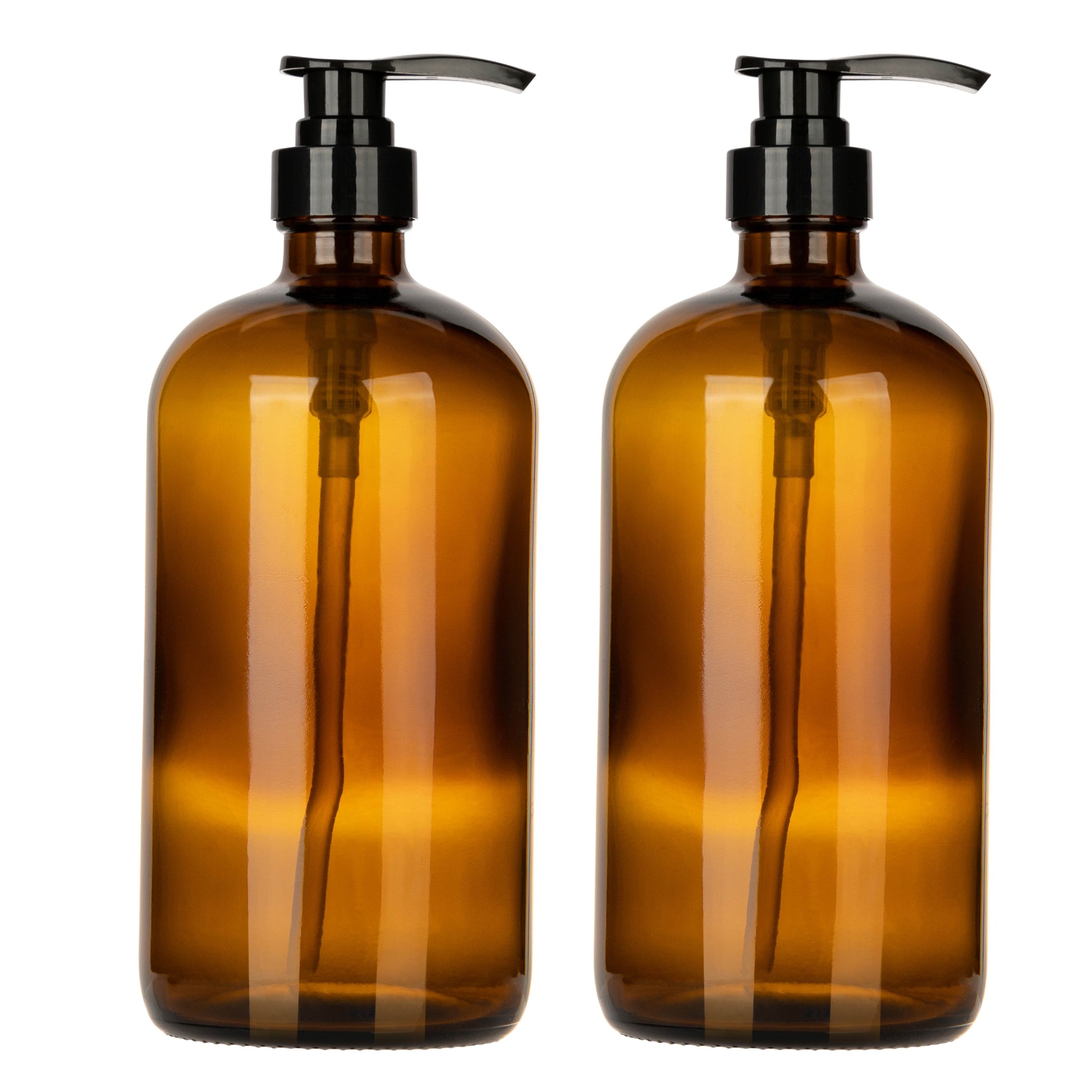Amber glass pump bottle dispensing detail