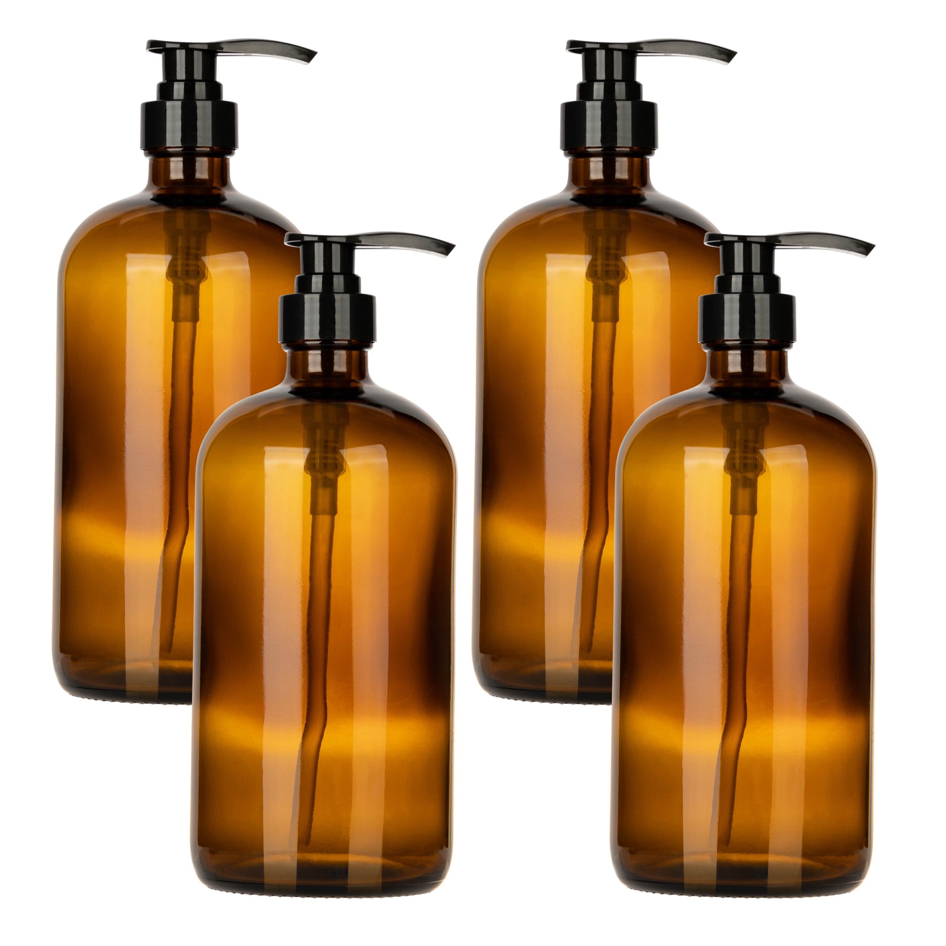 32 oz amber glass pump bottles with black pumps for soap and shampoo