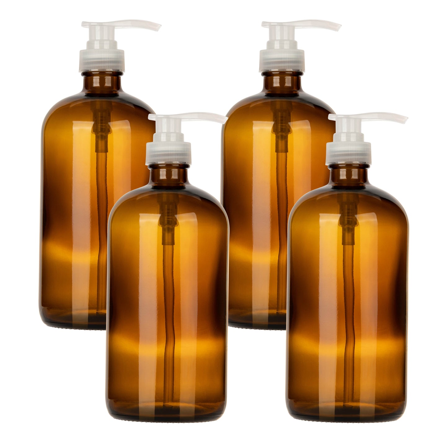 UV-protective amber glass shampoo bottles with pumps