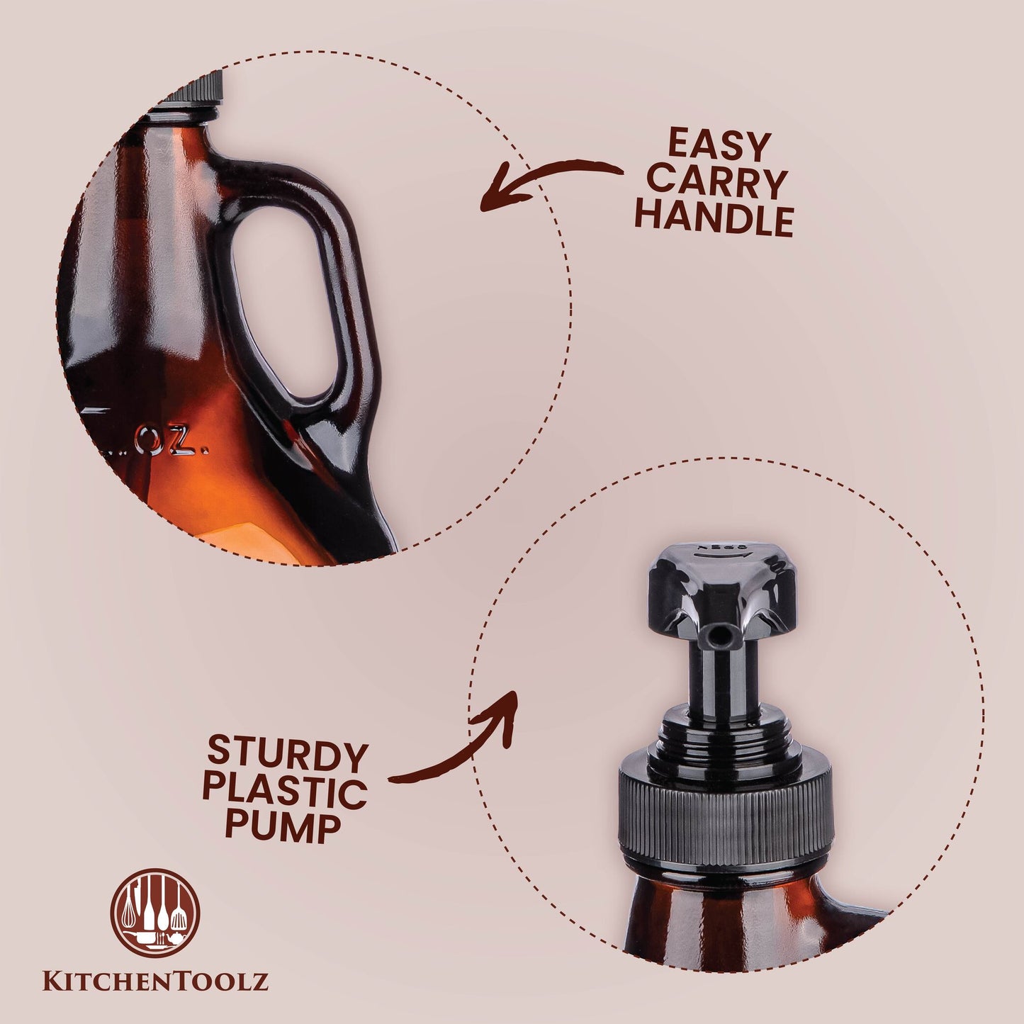 64 oz amber glass soap dispenser, view 5