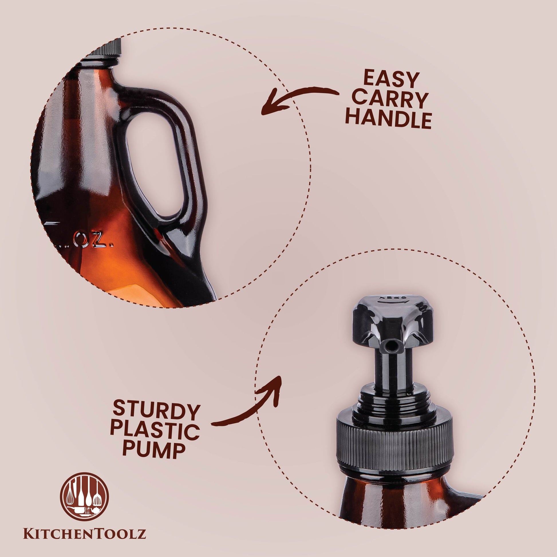 64 oz amber glass soap dispenser, view 5