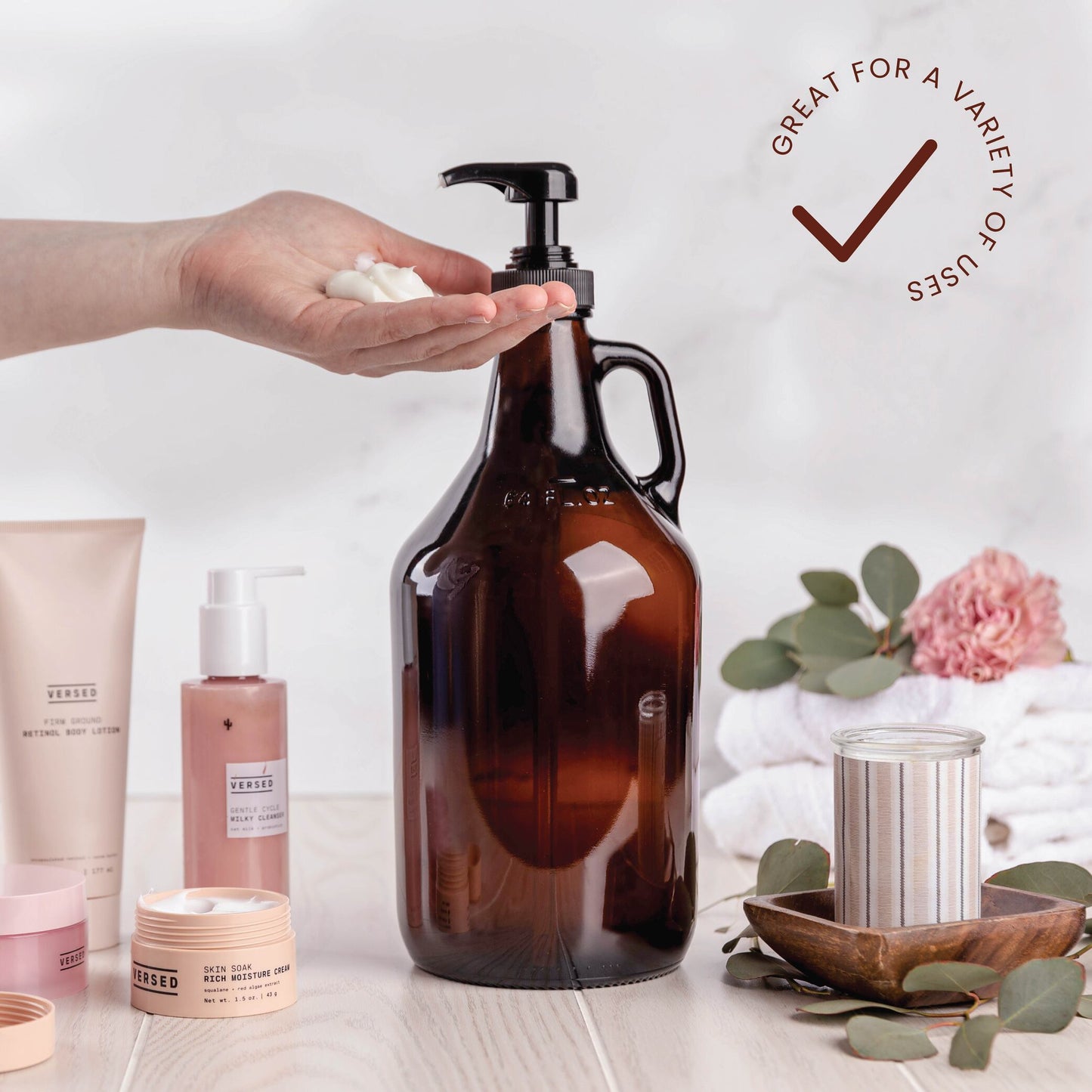 Half gallon amber pump bottles for refill station