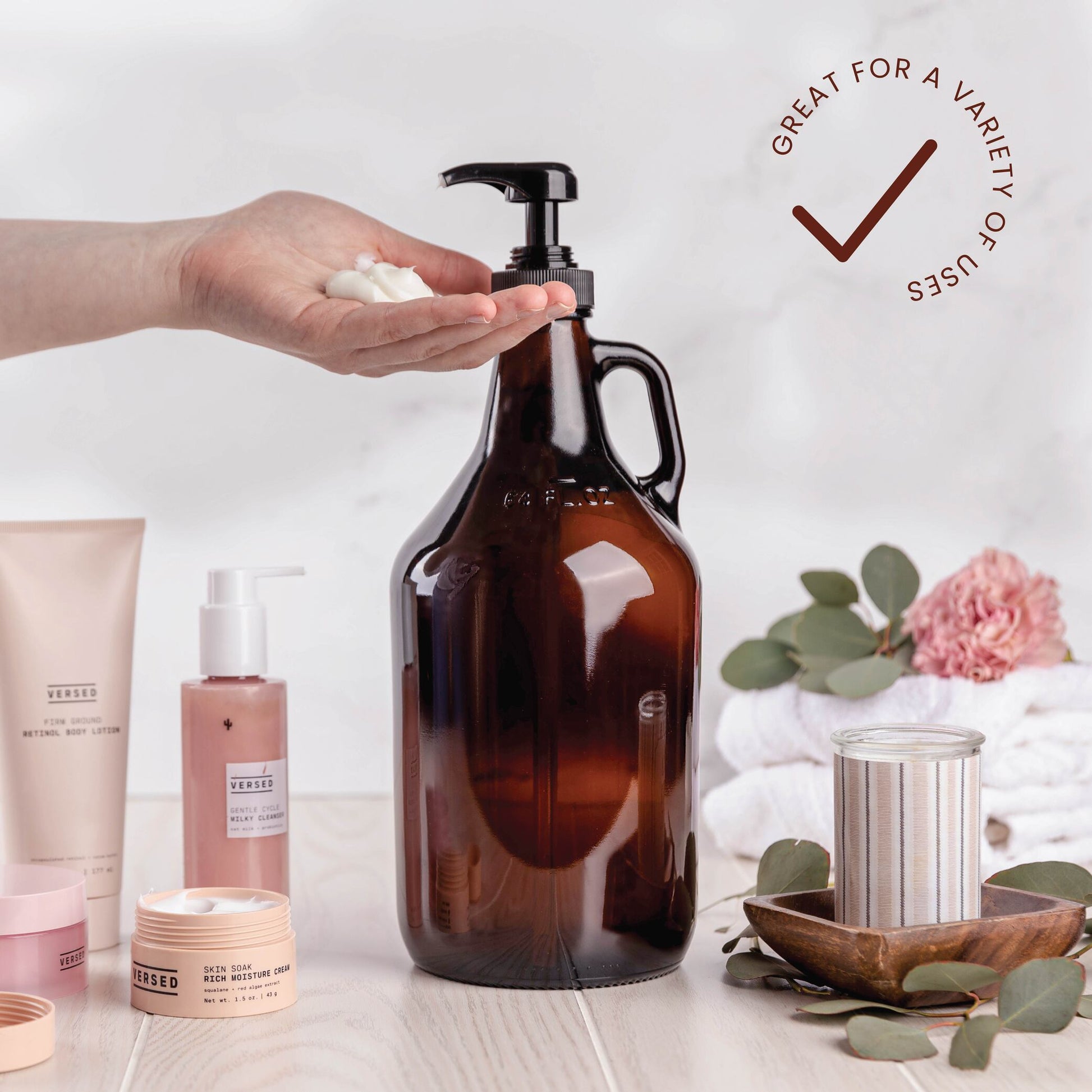 Half gallon amber pump bottles for refill station