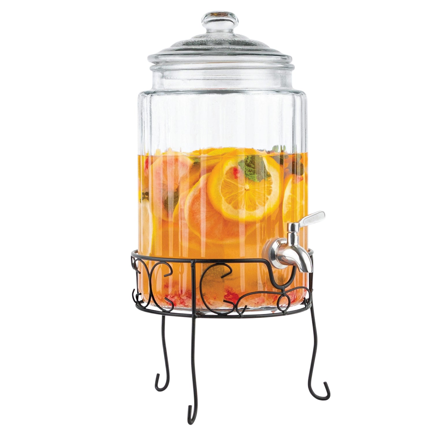 Quality Glass Twin Ice Cold Beverage Dispensers On Galvanized Stand /  Bucked 1.5 Gallon Each Jug