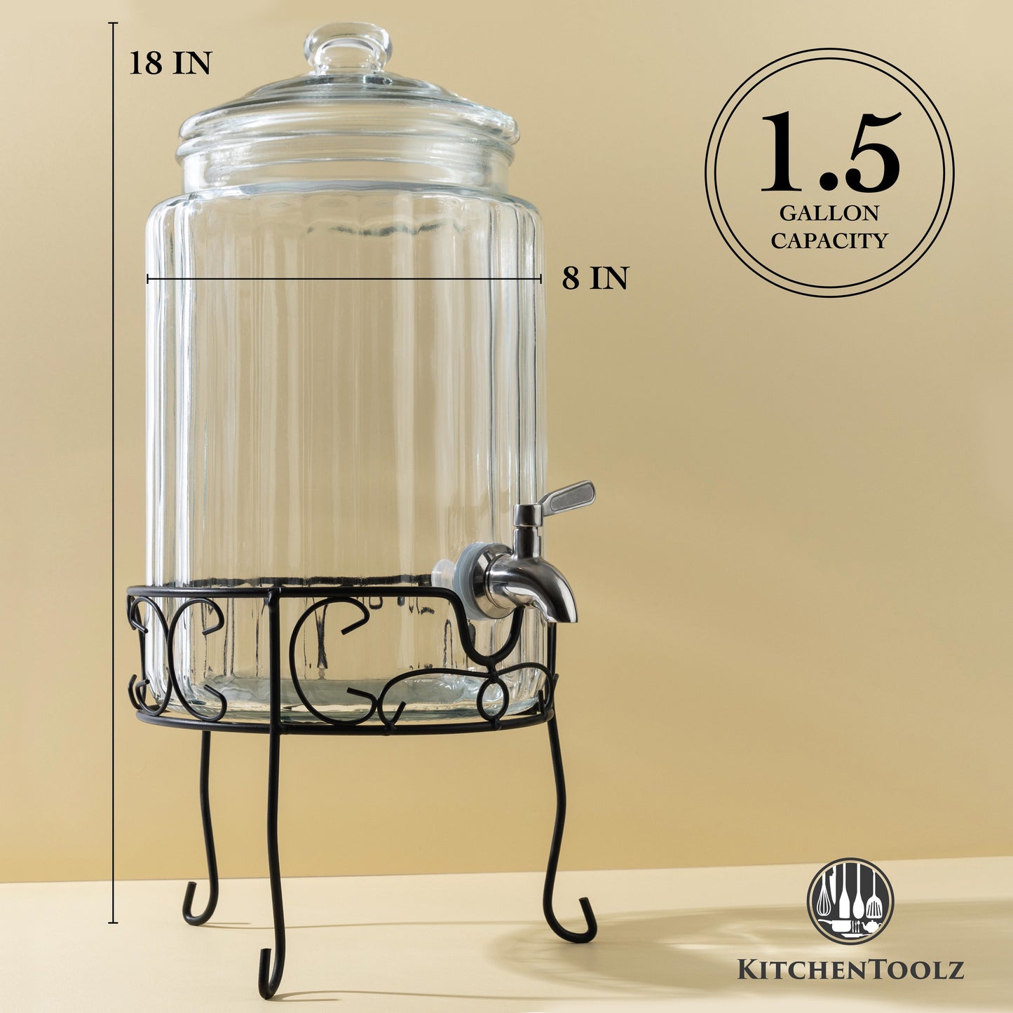 1.5 Glass Gallon Dispenser with Stand - Deco