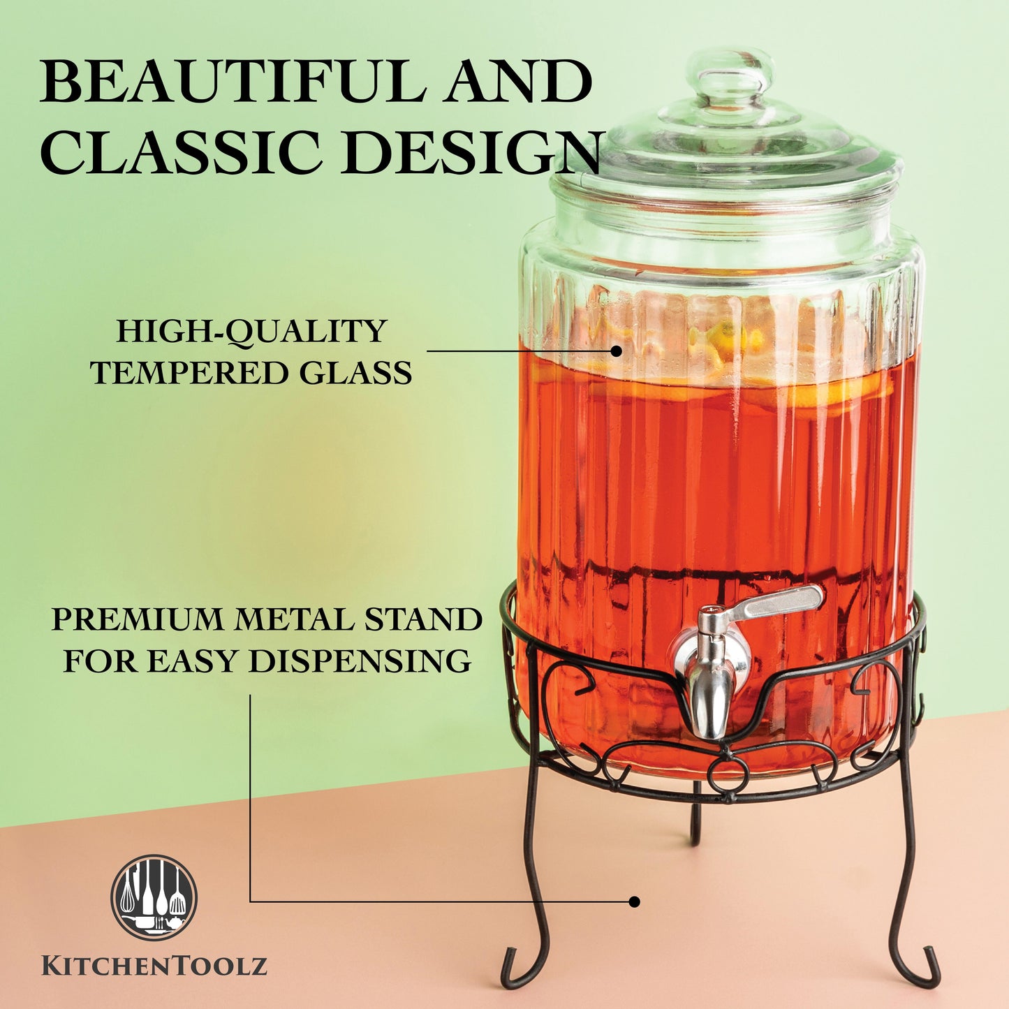 1.5 Glass Gallon Dispenser with Stand - Deco