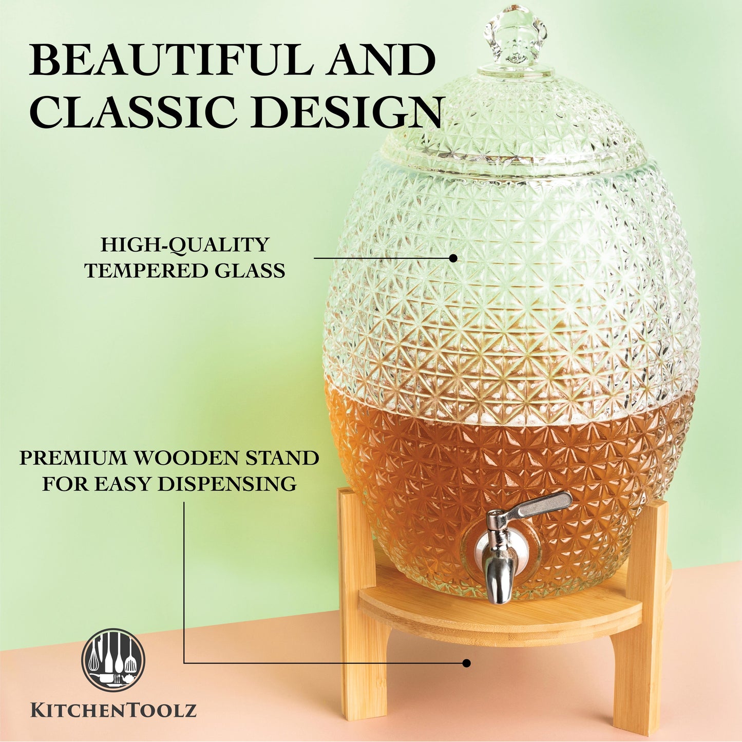 2.5 Gallon Glass Dispenser Bamboo Stand- Faberge Egg
