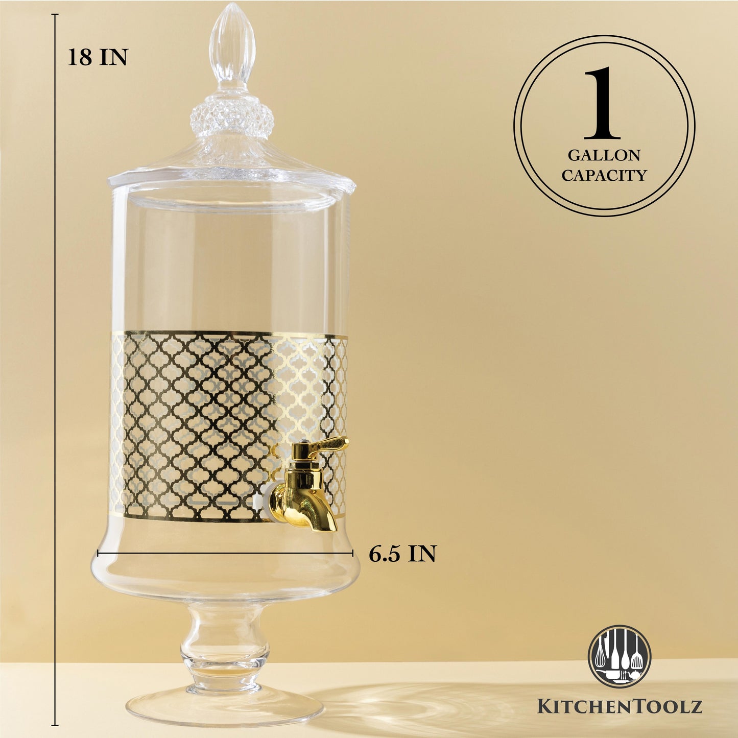 1 Gallon Glass Dispenser - Slim Gold Trim